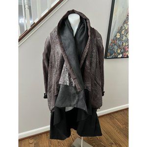 SIMONA TAGLIAFERRI Wool Leather Draped Asymmetric Layered Jacket Coat Size Small